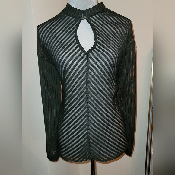 Black Sheer Mesh Long Sleeve Top - Picture 4 of 5